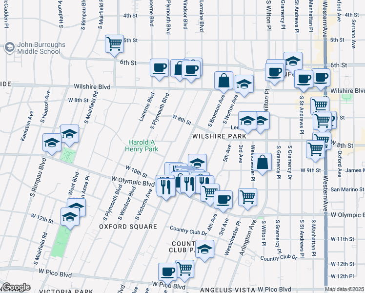 map of restaurants, bars, coffee shops, grocery stores, and more near 856 Crenshaw Boulevard in Los Angeles