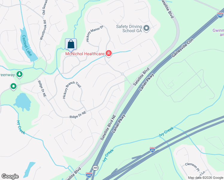 map of restaurants, bars, coffee shops, grocery stores, and more near 479 Rutlidge Park Lane in Suwanee