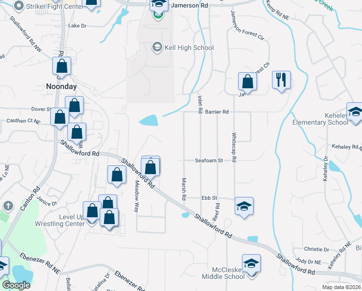 map of restaurants, bars, coffee shops, grocery stores, and more near 4361 Marsh Road in Marietta