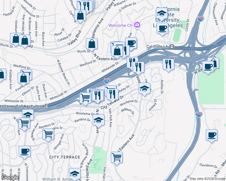 map of restaurants, bars, coffee shops, grocery stores, and more near 4152 Rogers Street in Los Angeles