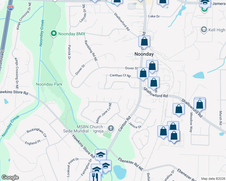 map of restaurants, bars, coffee shops, grocery stores, and more near 886 Trace Circle Northeast in Marietta