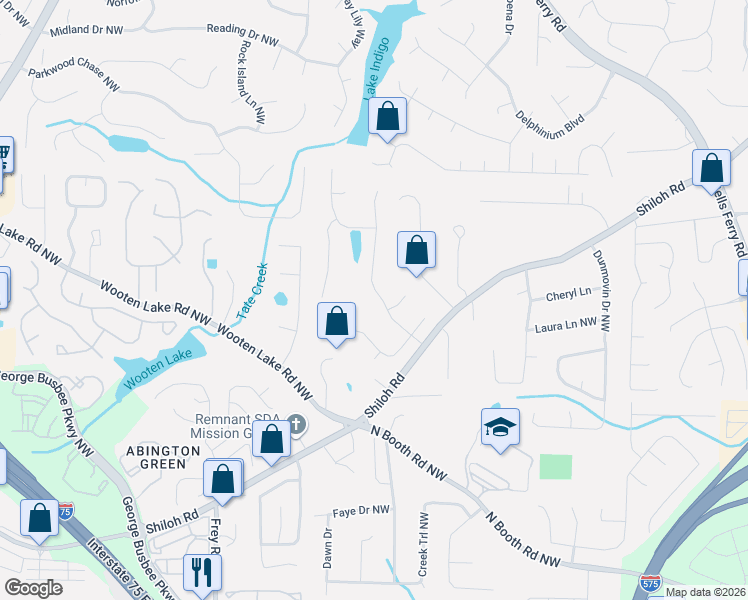 map of restaurants, bars, coffee shops, grocery stores, and more near 4281 Edgewater Drive Northwest in Kennesaw