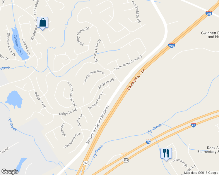 map of restaurants, bars, coffee shops, grocery stores, and more near 3450 Augusta Ridge Court in Suwanee