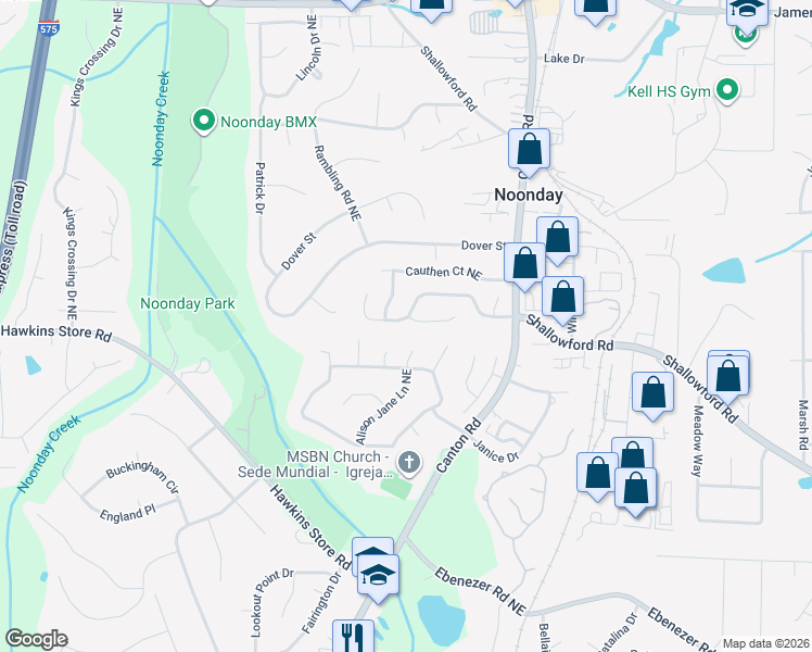 map of restaurants, bars, coffee shops, grocery stores, and more near 880 Highland Terrace in Marietta