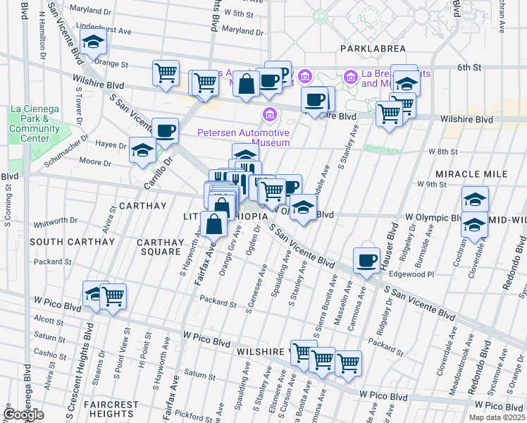 map of restaurants, bars, coffee shops, grocery stores, and more near 5970 West Olympic Boulevard in Los Angeles