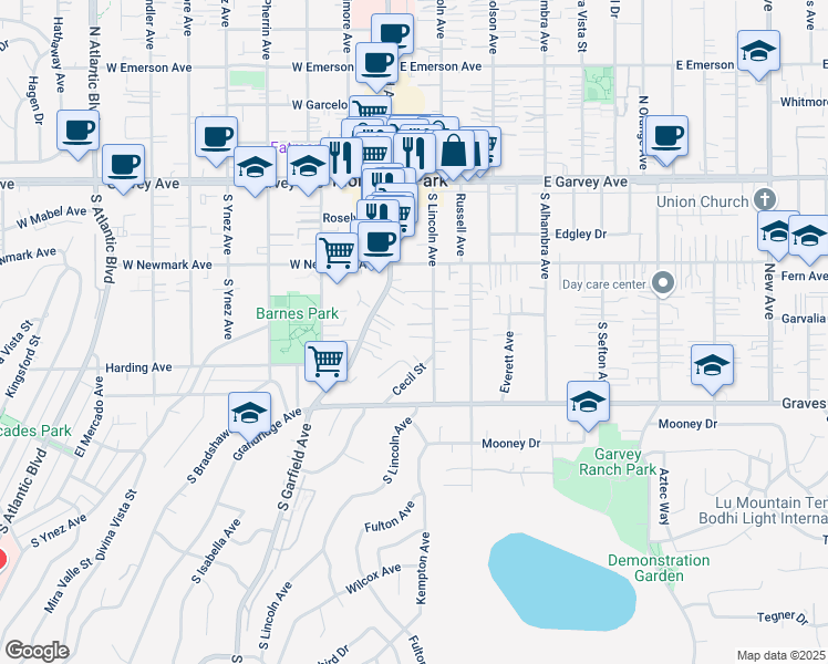 map of restaurants, bars, coffee shops, grocery stores, and more near 123 Susan Way in Monterey Park