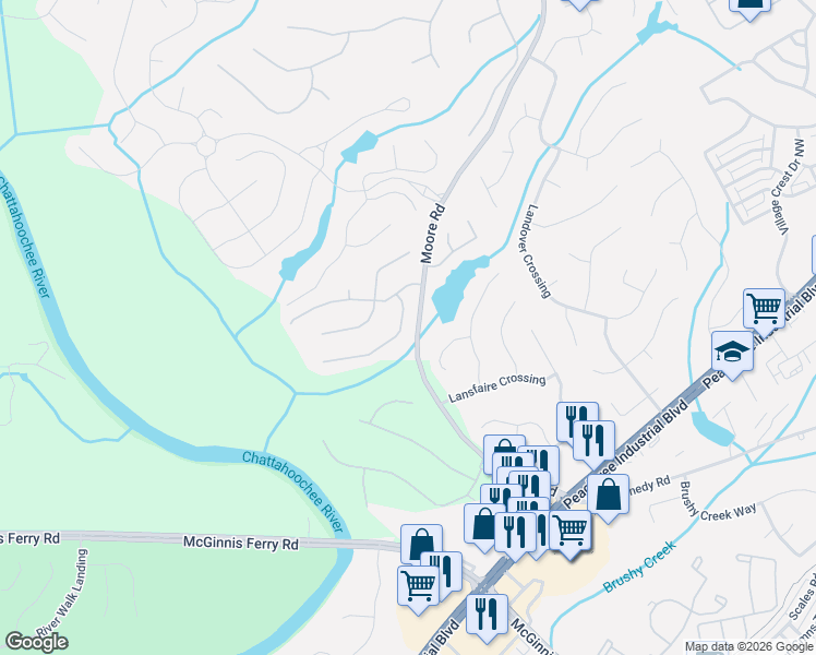 map of restaurants, bars, coffee shops, grocery stores, and more near 1031 Fairecroft Court in Suwanee