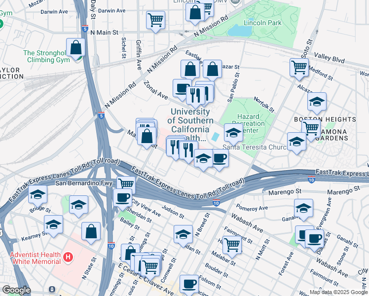 map of restaurants, bars, coffee shops, grocery stores, and more near 2051 Marengo Street in Los Angeles