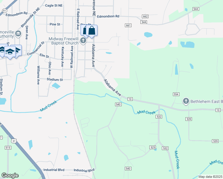 map of restaurants, bars, coffee shops, grocery stores, and more near 1325 9th Street Southeast in Hanceville