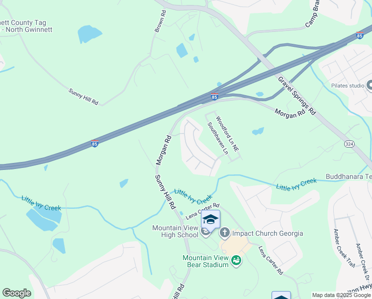 map of restaurants, bars, coffee shops, grocery stores, and more near 2462 Walnut Tree Lane in Buford