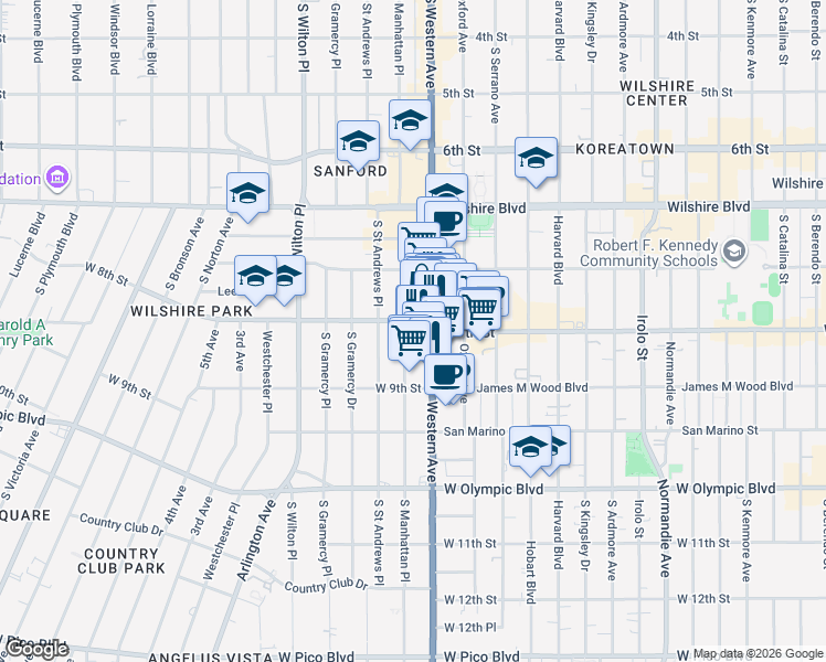 map of restaurants, bars, coffee shops, grocery stores, and more near in Los Angeles