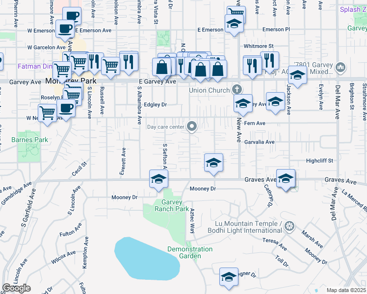 map of restaurants, bars, coffee shops, grocery stores, and more near 425 South Orange Avenue in Monterey Park