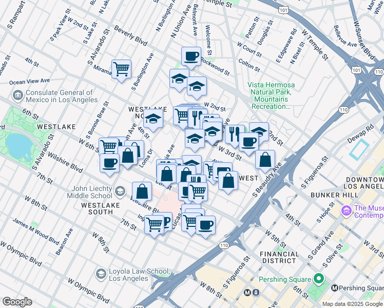 map of restaurants, bars, coffee shops, grocery stores, and more near 437 Hartford Avenue in Los Angeles