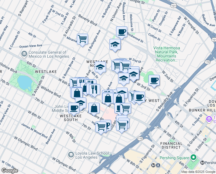 map of restaurants, bars, coffee shops, grocery stores, and more near in Los Angeles