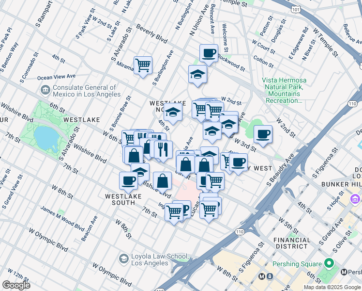 map of restaurants, bars, coffee shops, grocery stores, and more near in Los Angeles