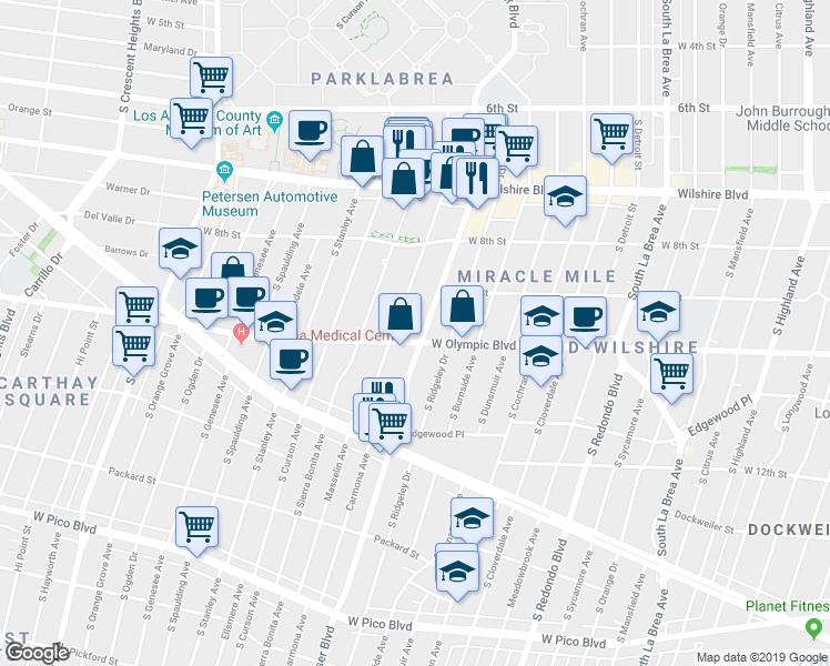 map of restaurants, bars, coffee shops, grocery stores, and more near in Los Angeles
