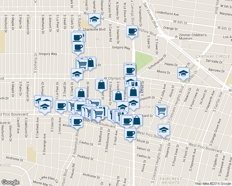 map of restaurants, bars, coffee shops, grocery stores, and more near 1059 South Holt Avenue in Los Angeles