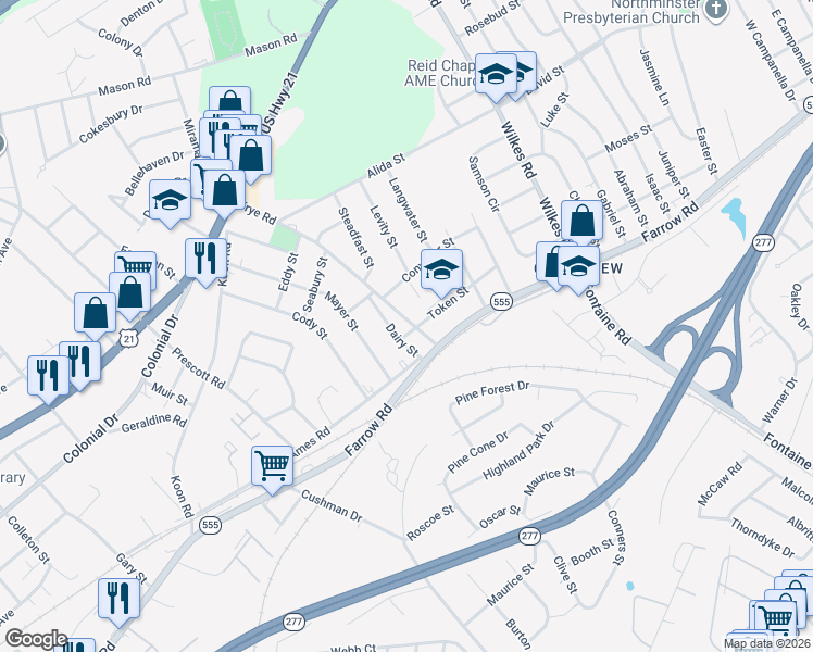 map of restaurants, bars, coffee shops, grocery stores, and more near 5898 Token Street in Columbia