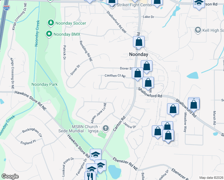 map of restaurants, bars, coffee shops, grocery stores, and more near 894 Trace Circle Northeast in Marietta