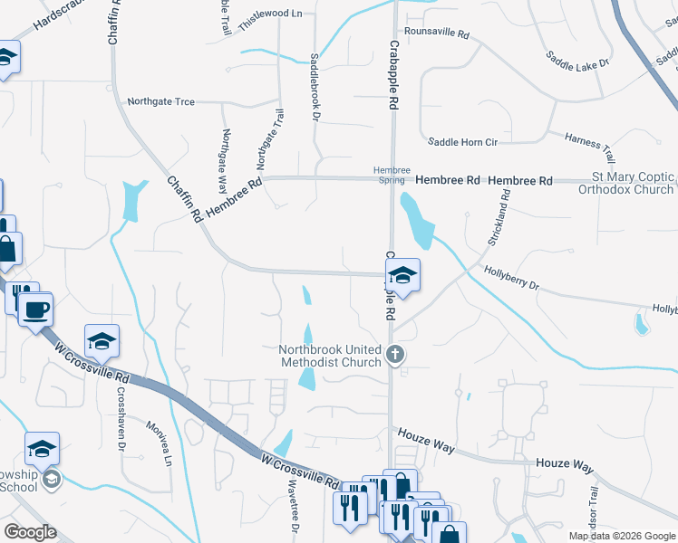 map of restaurants, bars, coffee shops, grocery stores, and more near 59 Chaffin Road in Roswell