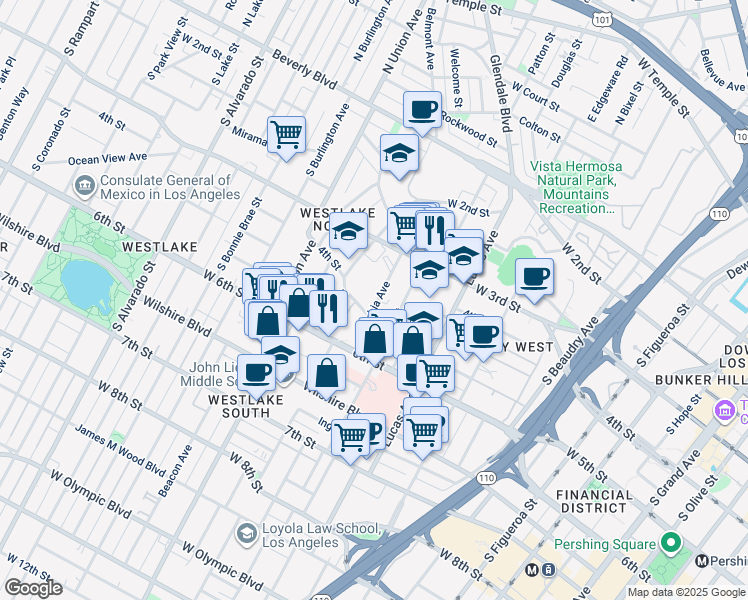 map of restaurants, bars, coffee shops, grocery stores, and more near 375 Columbia Avenue in Los Angeles