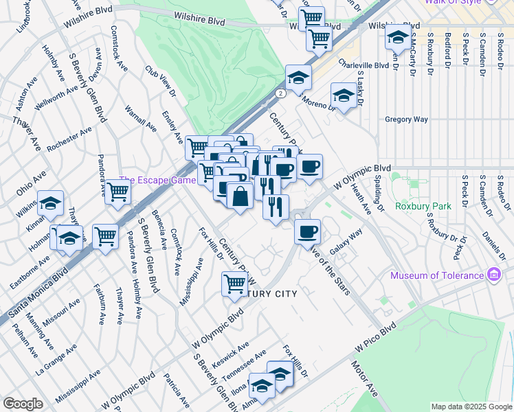map of restaurants, bars, coffee shops, grocery stores, and more near 211 Elm Court in Los Angeles