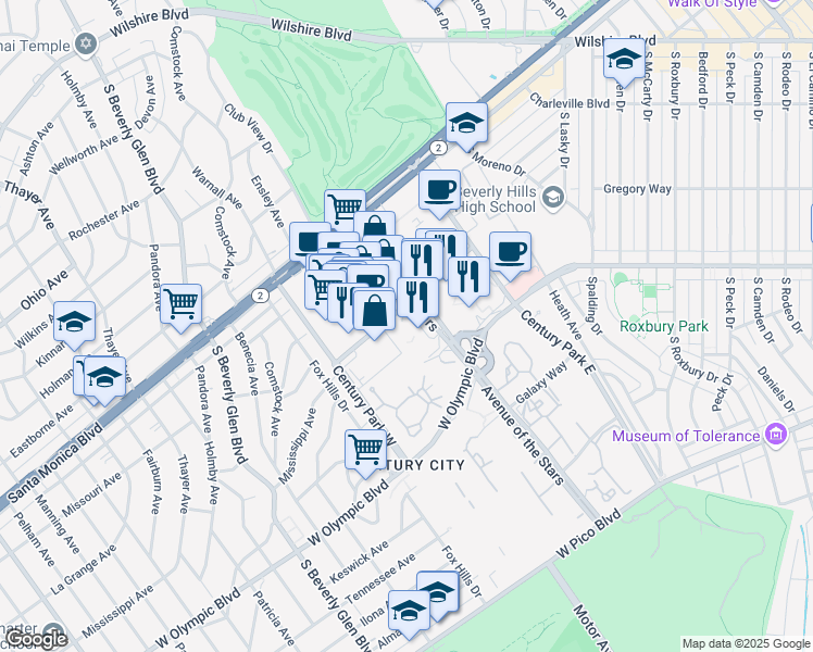 map of restaurants, bars, coffee shops, grocery stores, and more near 211 Elm Court in Los Angeles