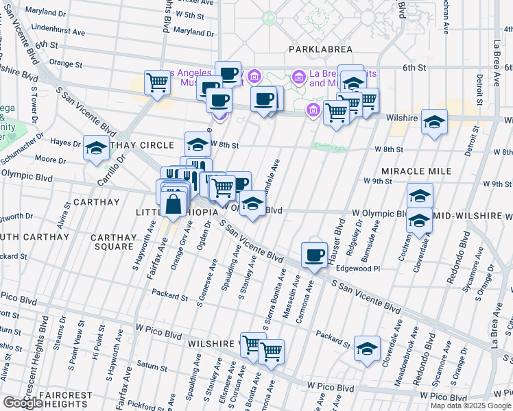 map of restaurants, bars, coffee shops, grocery stores, and more near 961 Alandele Avenue in Los Angeles