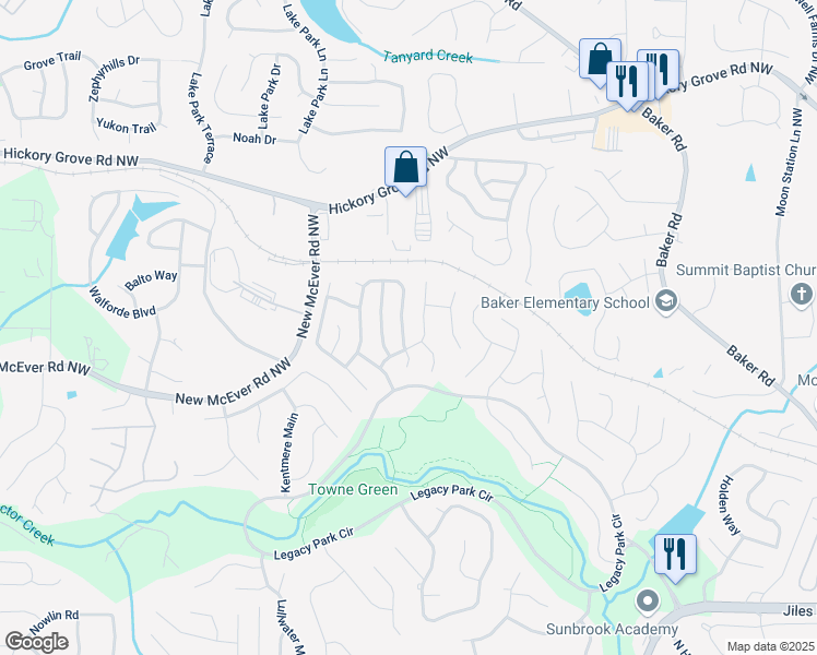 map of restaurants, bars, coffee shops, grocery stores, and more near 4303 Brighton Way Northwest in Kennesaw