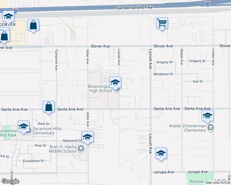 map of restaurants, bars, coffee shops, grocery stores, and more near 10750 Laurel Avenue in Bloomington