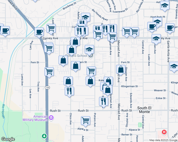 map of restaurants, bars, coffee shops, grocery stores, and more near 2516 Tamora Avenue in South El Monte