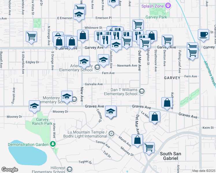 map of restaurants, bars, coffee shops, grocery stores, and more near 7564 Garvalia Avenue in Rosemead