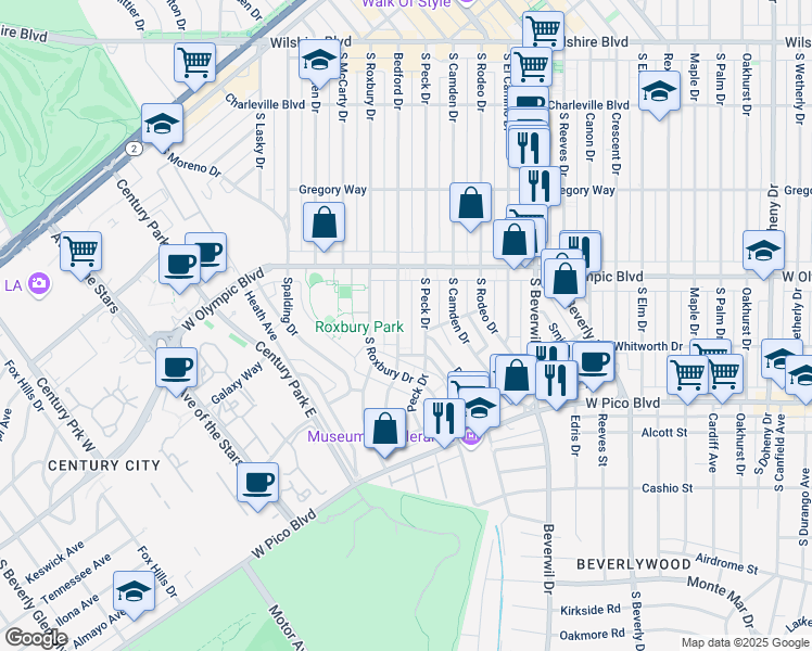 map of restaurants, bars, coffee shops, grocery stores, and more near 458 South Bedford Drive in Beverly Hills