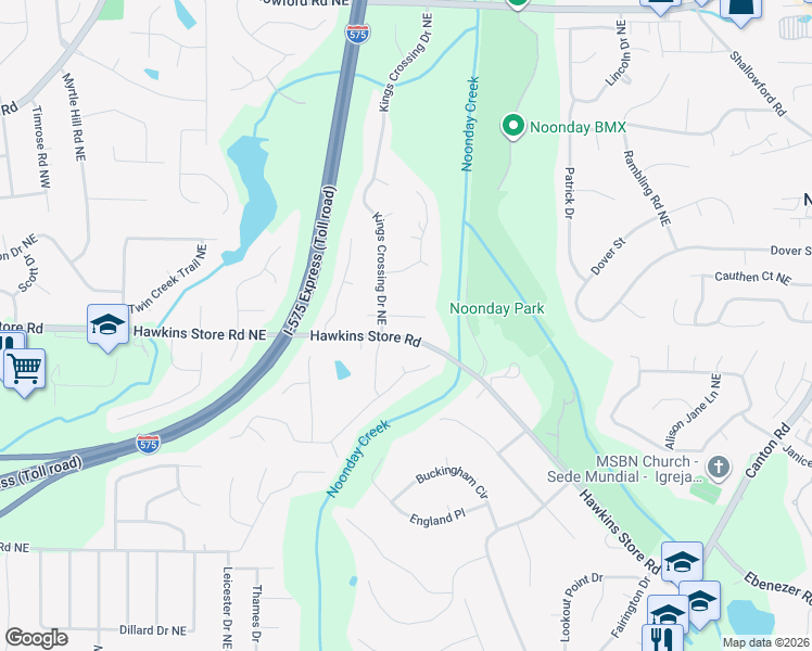 map of restaurants, bars, coffee shops, grocery stores, and more near 312 New Crossing Trail East in Kennesaw