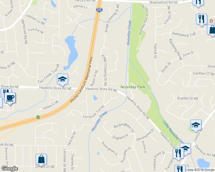 map of restaurants, bars, coffee shops, grocery stores, and more near 308 New Crossing Trail East in Kennesaw
