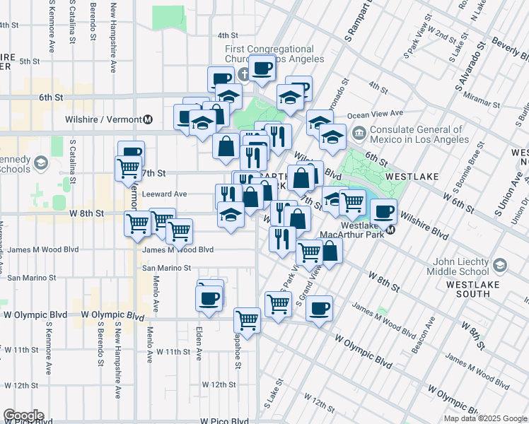 map of restaurants, bars, coffee shops, grocery stores, and more near in Los Angeles