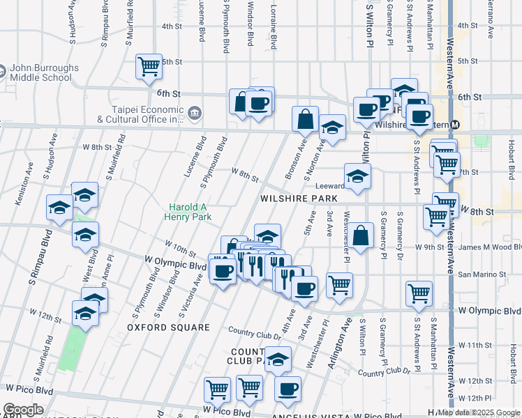 map of restaurants, bars, coffee shops, grocery stores, and more near 856 Crenshaw Boulevard in Los Angeles