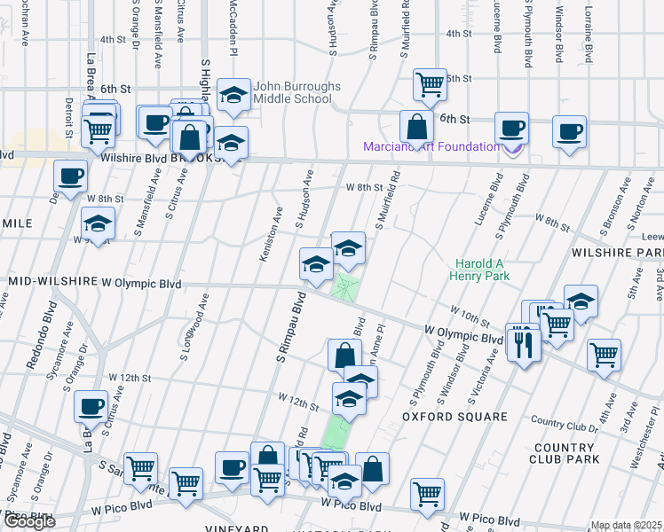 map of restaurants, bars, coffee shops, grocery stores, and more near 942 South Mullen Avenue in Los Angeles
