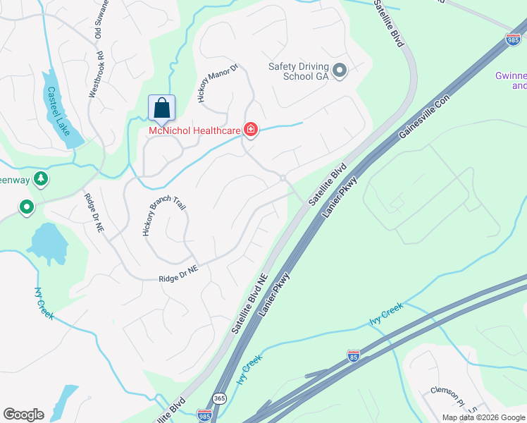 map of restaurants, bars, coffee shops, grocery stores, and more near 479 Rutlidge Park Lane in Suwanee