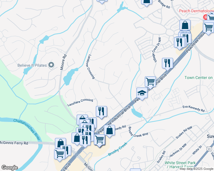 map of restaurants, bars, coffee shops, grocery stores, and more near 4290 Grand Teton Parkway Northwest in Suwanee