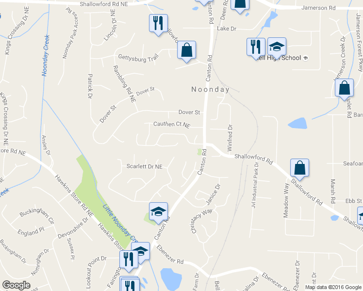map of restaurants, bars, coffee shops, grocery stores, and more near 910 Highland Terrace in Marietta