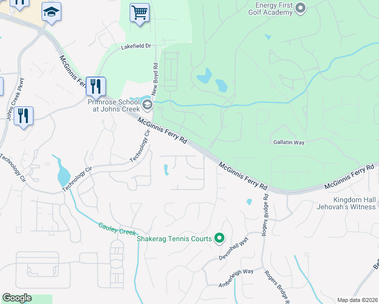 map of restaurants, bars, coffee shops, grocery stores, and more near 7099 Belltoll Court in Duluth