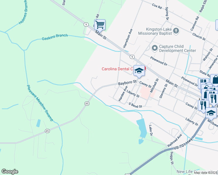 map of restaurants, bars, coffee shops, grocery stores, and more near 2524 Bayboro Street in Loris