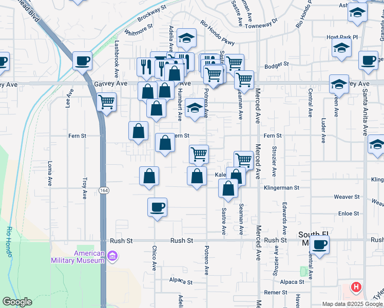 map of restaurants, bars, coffee shops, grocery stores, and more near 2516 Tamora Avenue in South El Monte