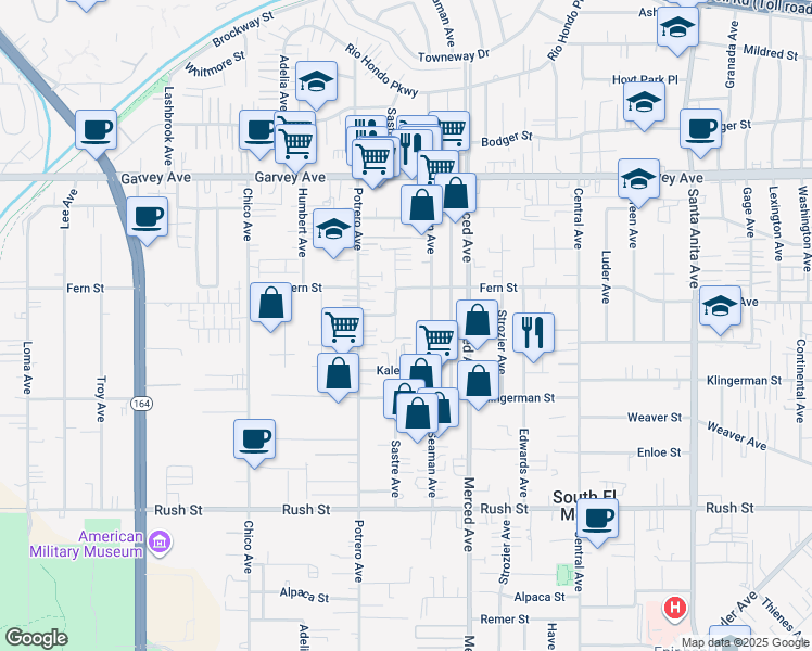 map of restaurants, bars, coffee shops, grocery stores, and more near 2518 Sastre Avenue in El Monte