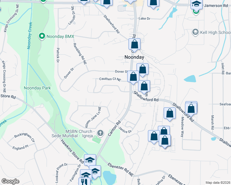map of restaurants, bars, coffee shops, grocery stores, and more near 902 Trace Circle Northeast in Marietta