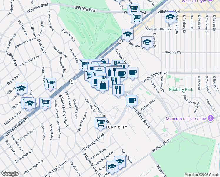 map of restaurants, bars, coffee shops, grocery stores, and more near 211 Elm Court in Los Angeles