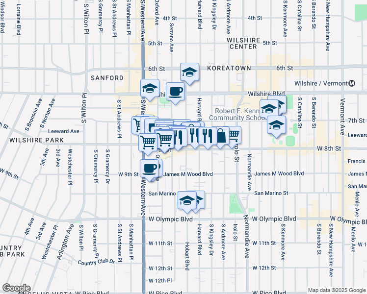 map of restaurants, bars, coffee shops, grocery stores, and more near in Los Angeles