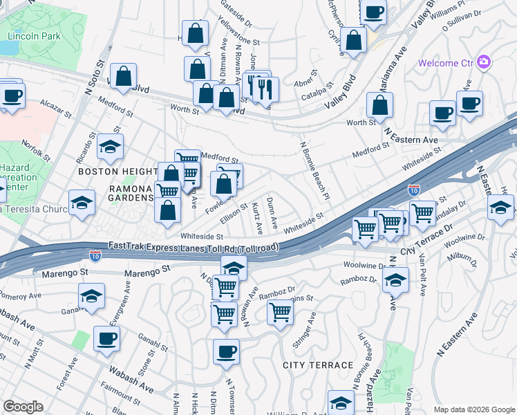 map of restaurants, bars, coffee shops, grocery stores, and more near 1516 Kurtz Avenue in Los Angeles