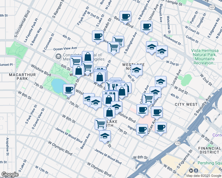 map of restaurants, bars, coffee shops, grocery stores, and more near 1725 West 6th Street in Los Angeles